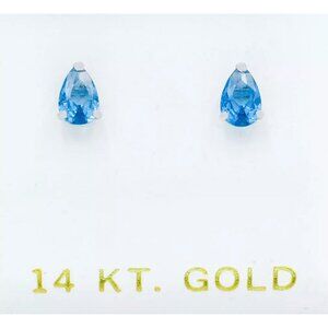 Genuine 1.32 Cts Blue Zircon Earrings 14k White Gold